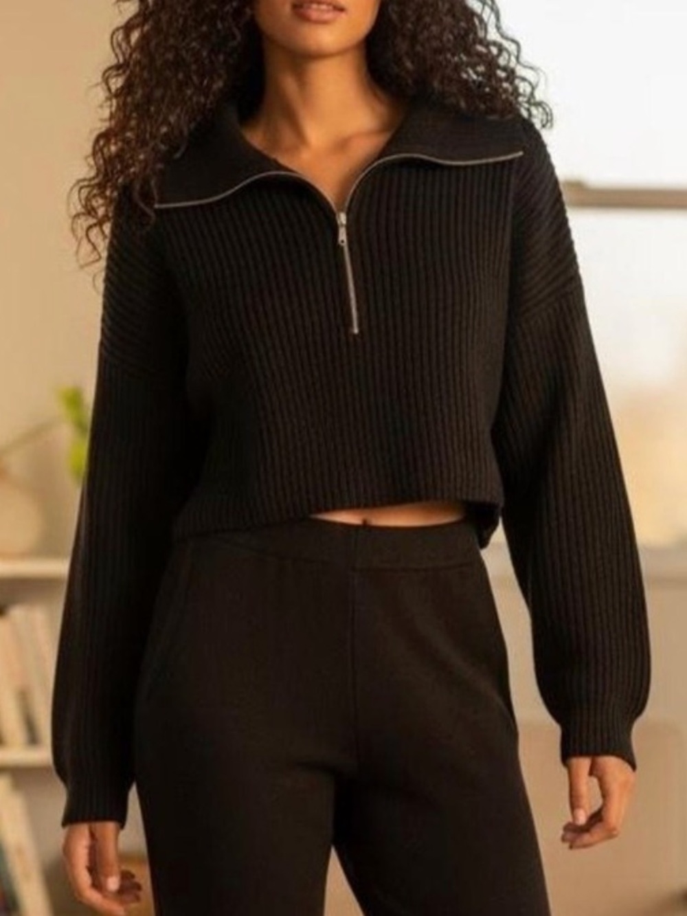 For Love & Lemons Oversized Chunky Knit 1/2 Zip Pullover Sweater L